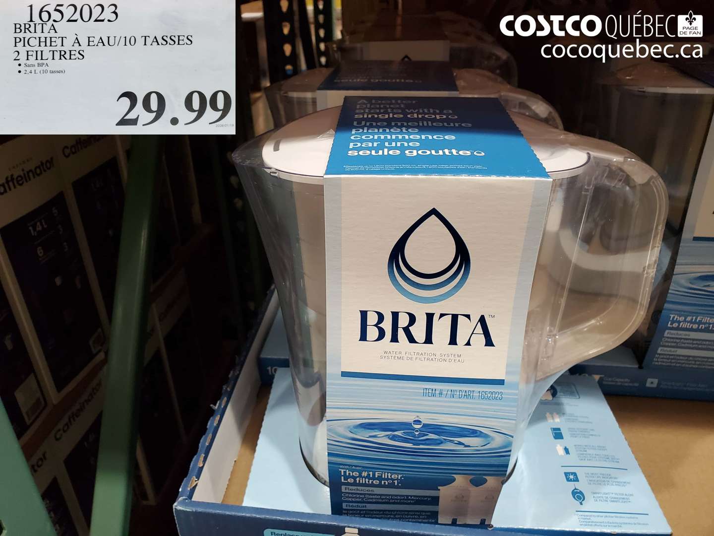 1652023 BRITA PICHET À EAU/10 TASSES 2 FILTRES $29.99
