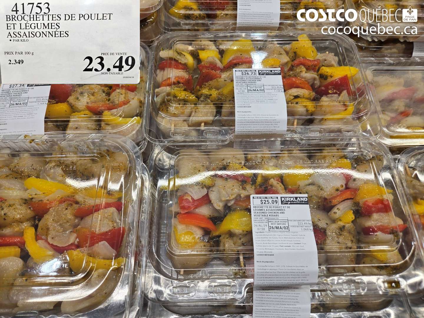 41753 BROCHETTES DE POULET ET LÉGUMES ASSAISONNÉES $23.49