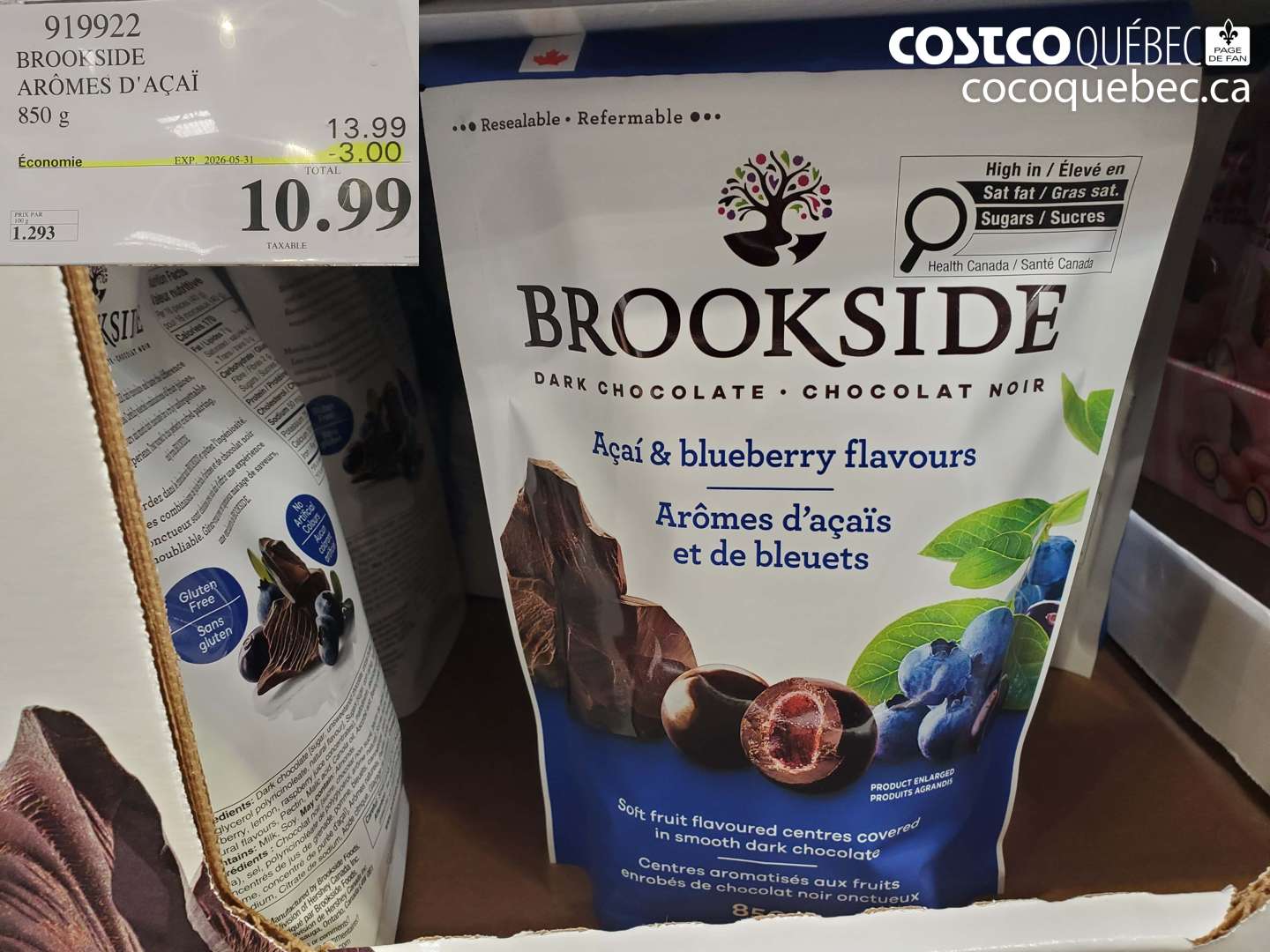 919922 BROOKSIDE ARÔMES D'AÇAÏ 850 G ($3.00 INSTANT SAVINGS EXPIRES ON 2026-05-31) $10.99