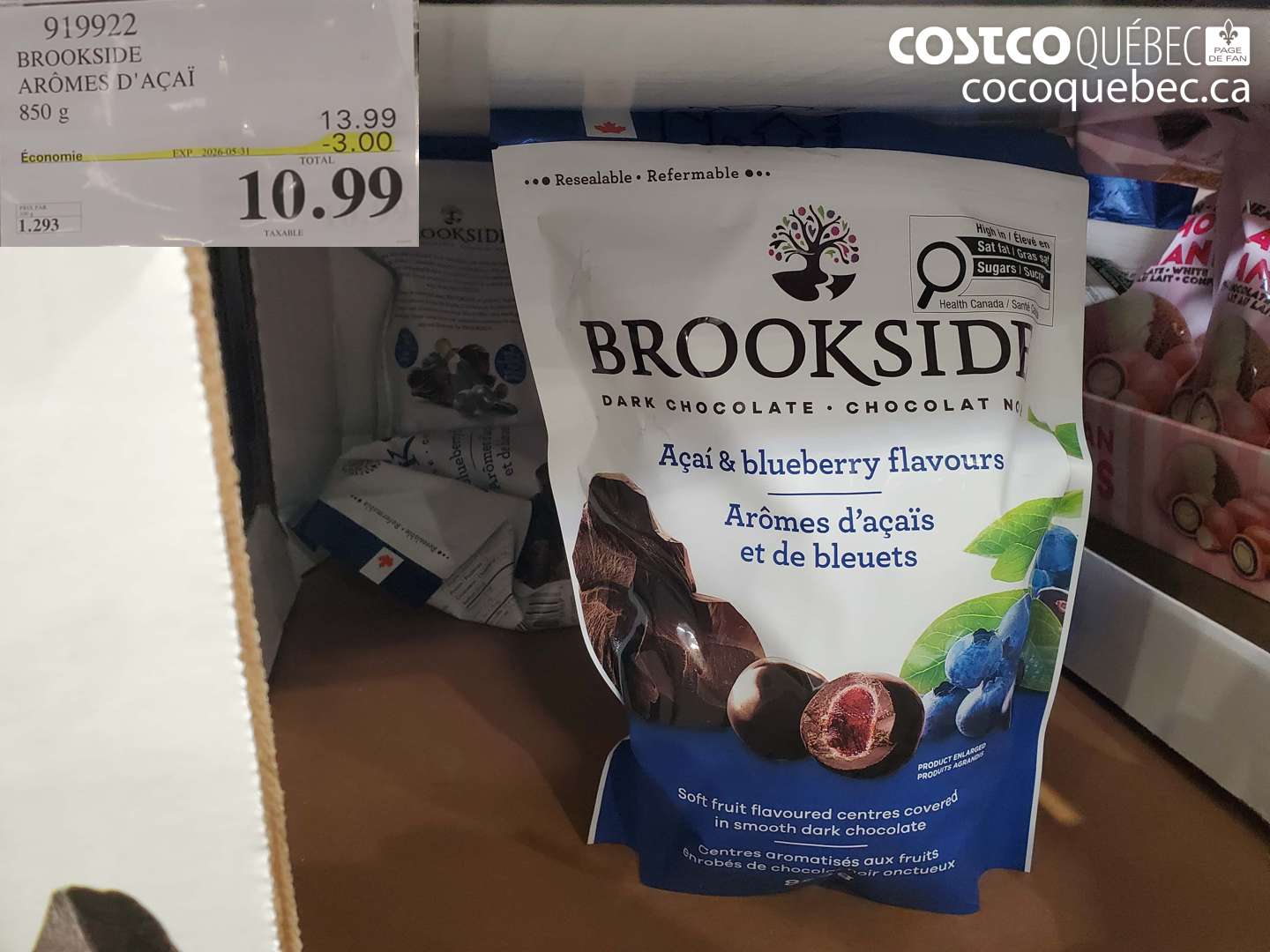 919922 BROOKSIDE ARÔMES D'AÇAÏ 850 G ($3.00 INSTANT SAVINGS EXPIRES ON 2026-05-31) $10.99