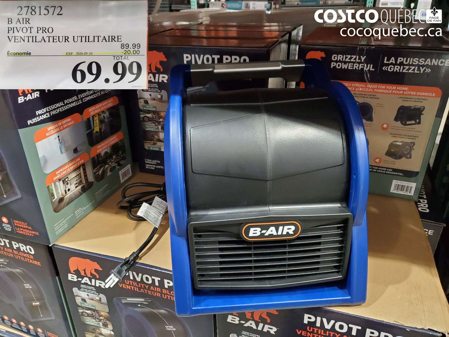 2781572 B AIR PIVOT PRO VENTILATEUR UTILITAIRE ($20.00 INSTANT SAVINGS EXPIRES ON 2026-05-10) $69.99