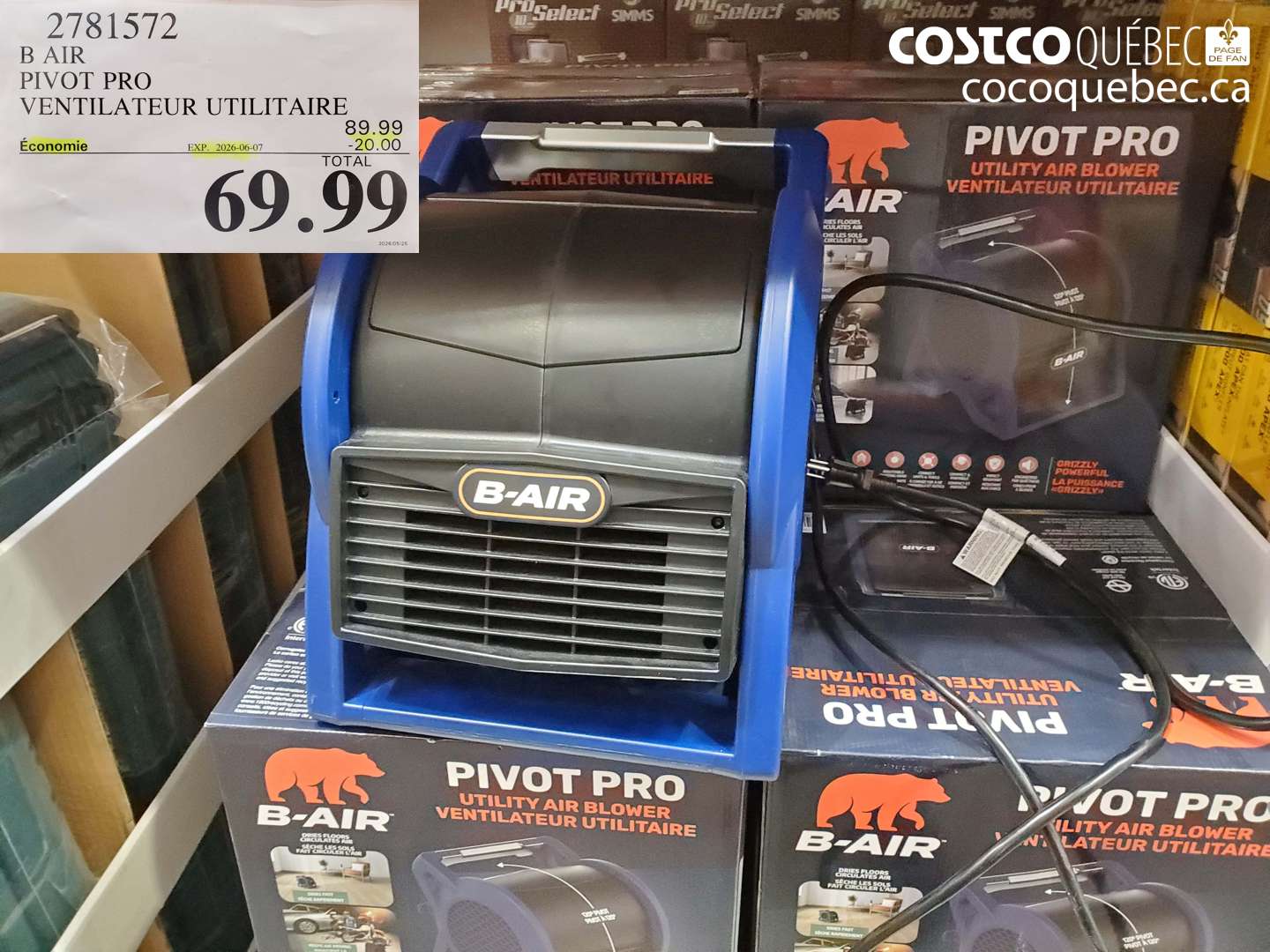2781572 B AIR PIVOT PRO VENTILATEUR UTILITAIRE ($20.00 INSTANT SAVINGS EXPIRES ON 2026-06-07) $69.99
