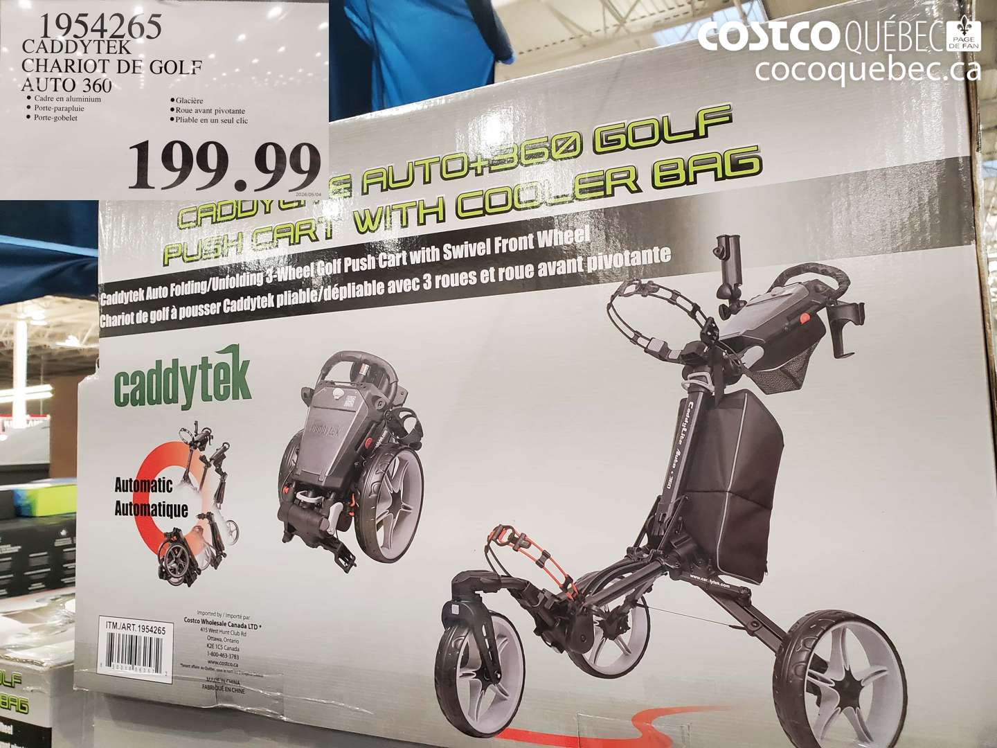 1954265 CADDYTEK CHARIOT DE GOLF AUTO 360 $199.99