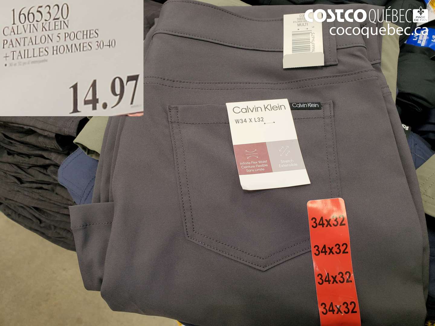 1665320 CALVIN KLEIN PANTALON 5 POCHES TAILLES HOMMES 30-40 $14.97