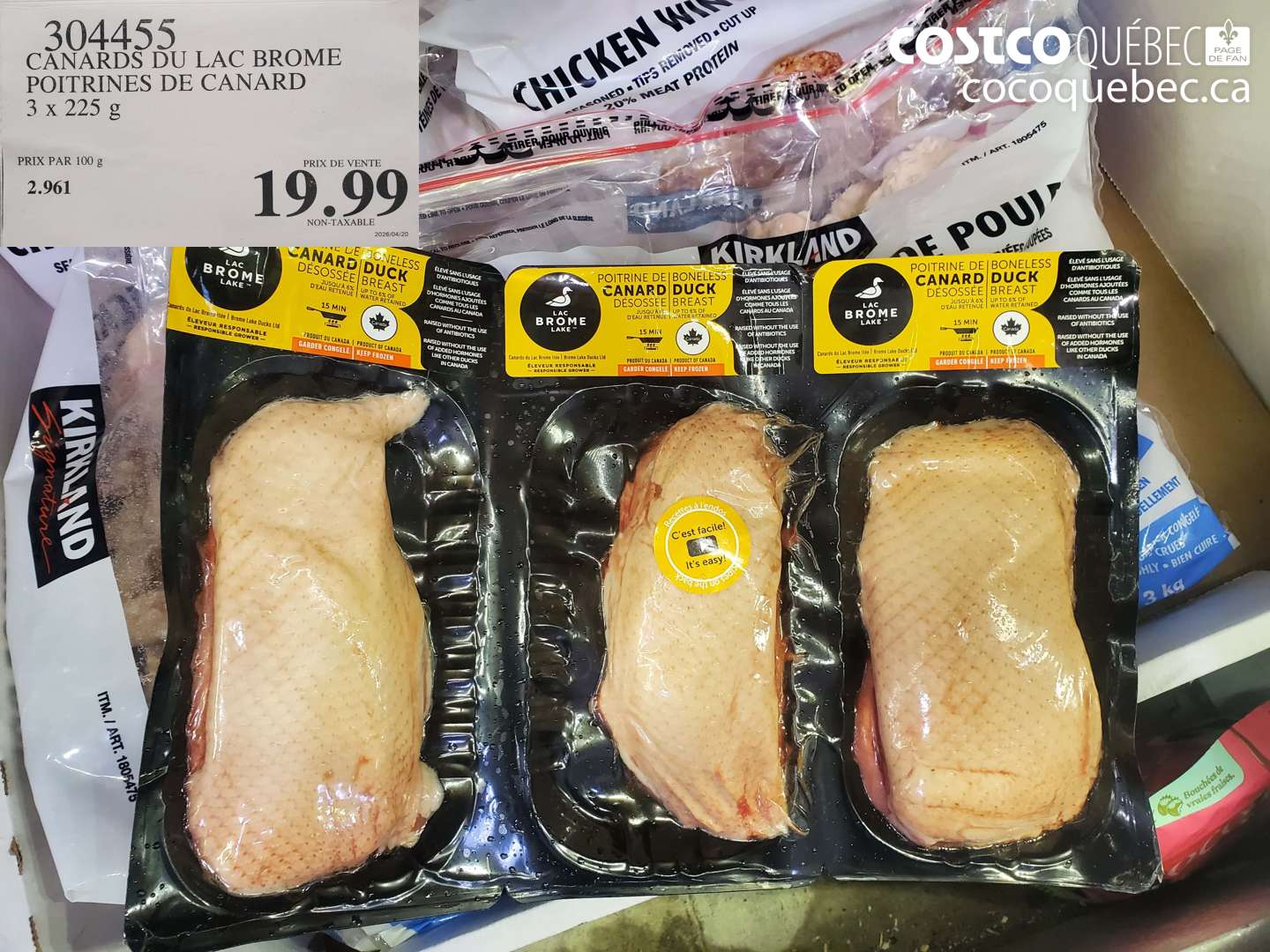 304455 CANARDS DU LAC BROME POITRINES DE CANARD 3 X 225 G $19.99