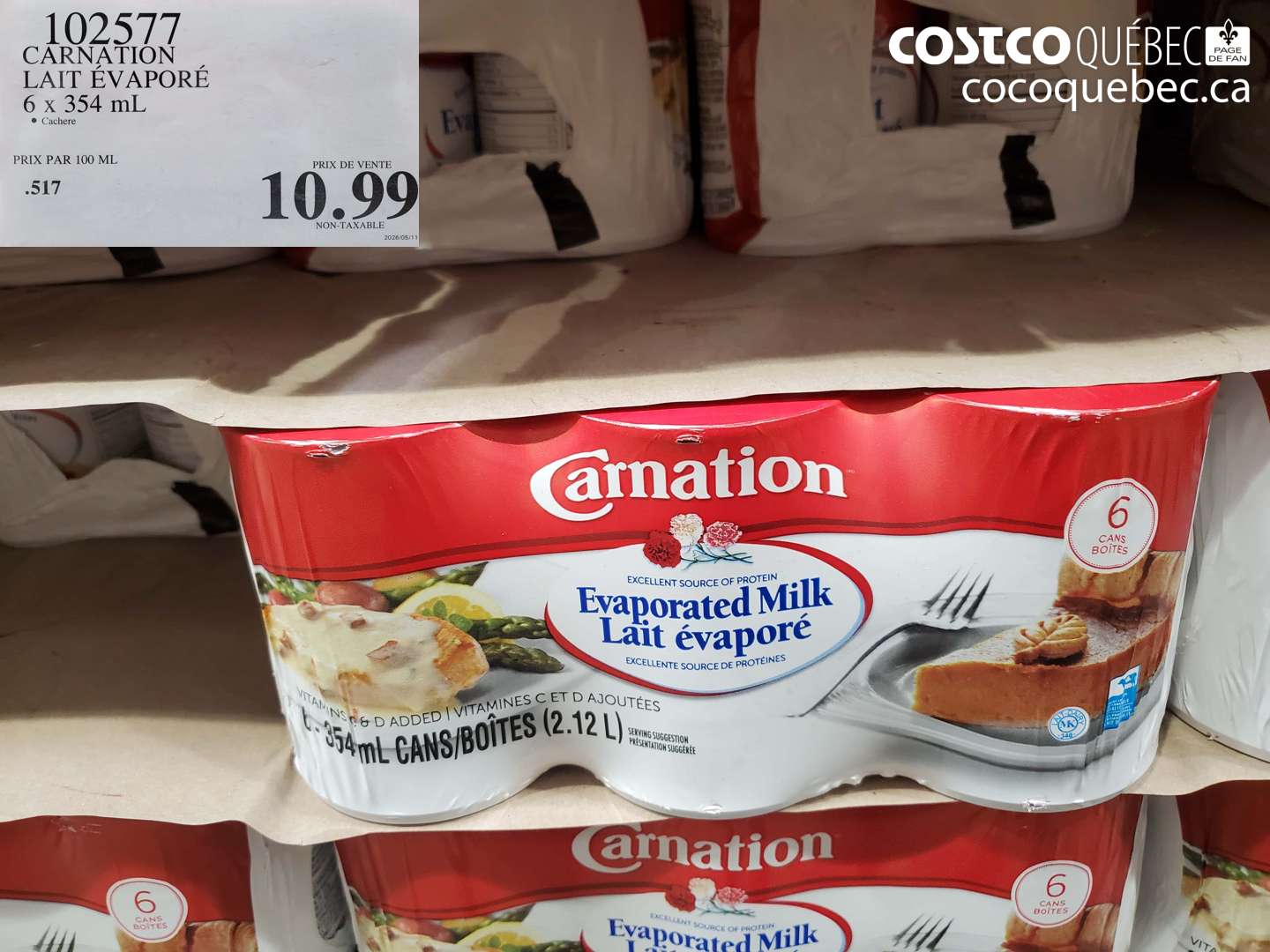 102577 CARNATION LAIT ÉVAPORÉ 6 X 354 ML $10.99