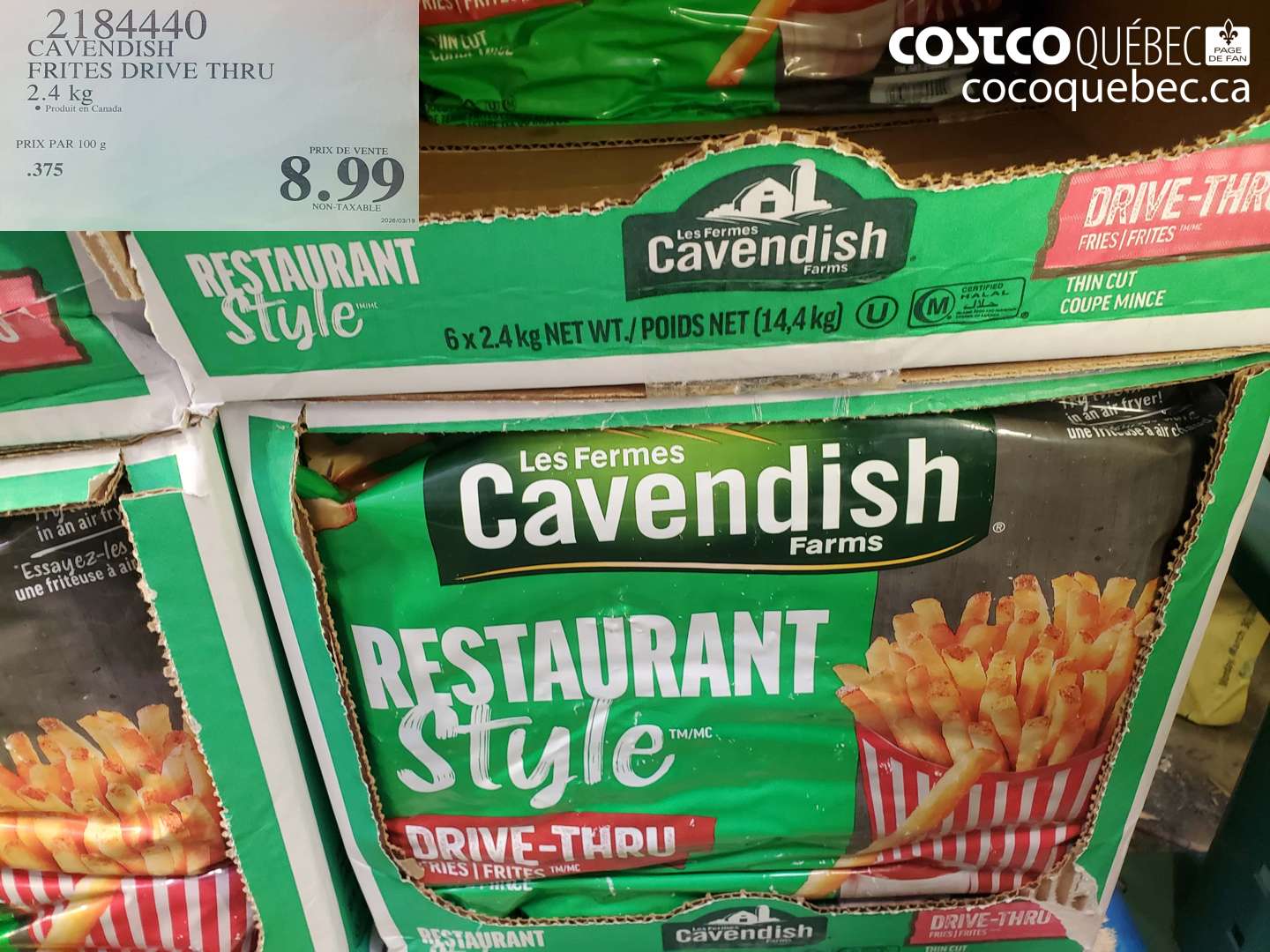 2184440 CAVENDISH FRITES DRIVE THRU 2.4 KG $8.99
