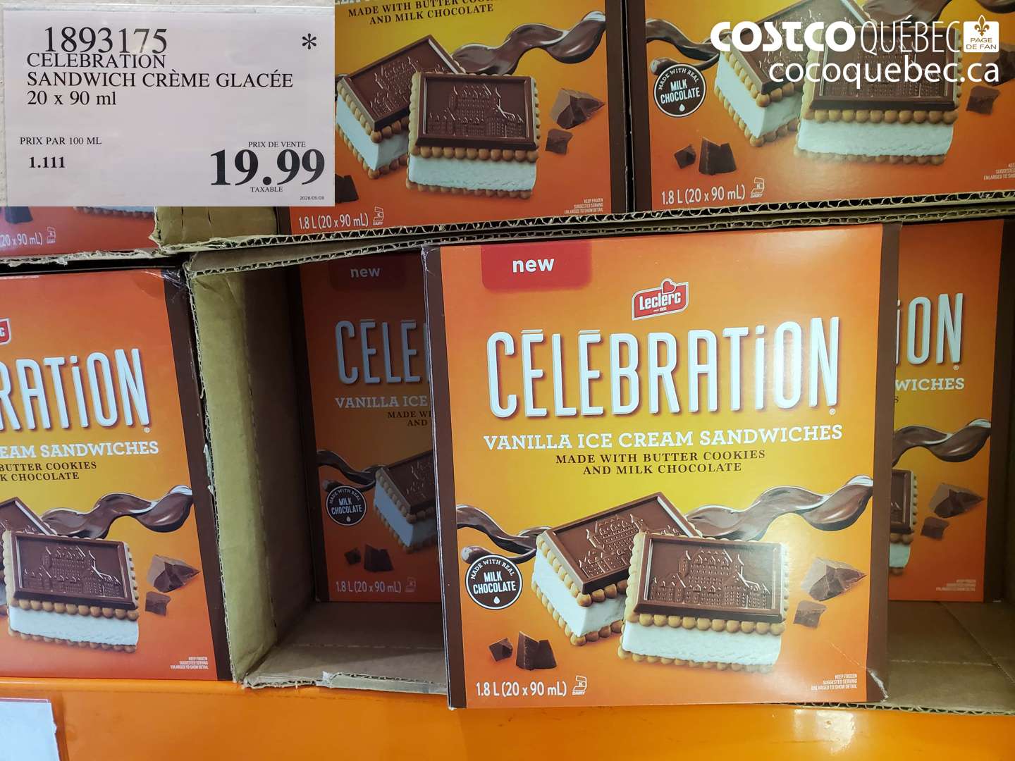 1893175 CELEBRATION SANDWICH CRÈME GLACÉE 20 X 90 ML $19.99