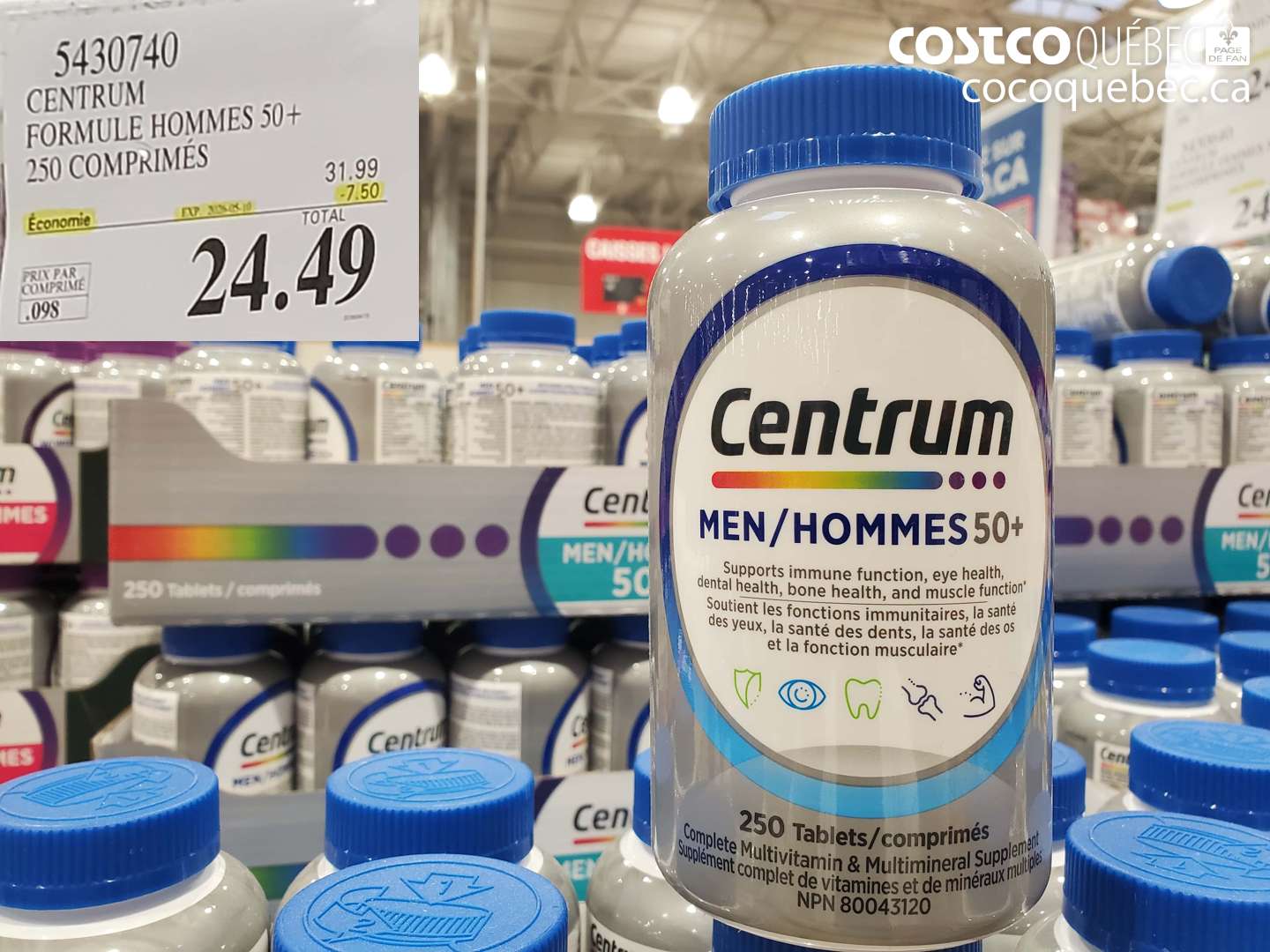 5430740 CENTRUM FORMULE HOMMES 50+ 250 COMPRIMÉS ($7.50 INSTANT SAVINGS EXPIRES ON 2026-05-10) $24.49