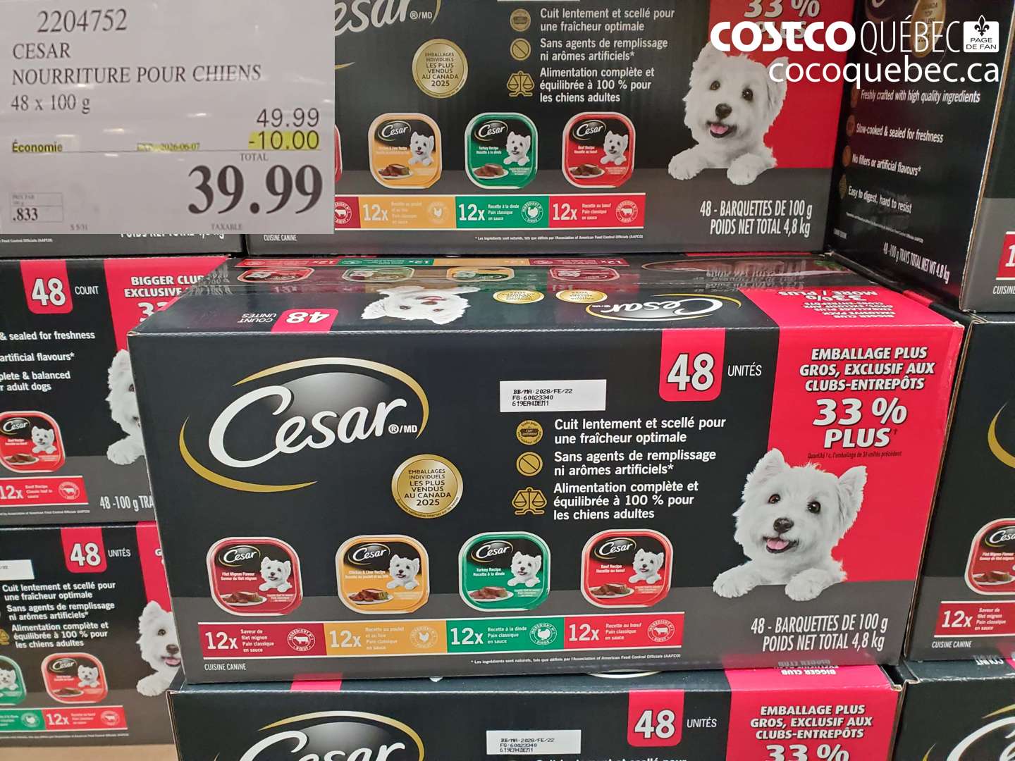 2204752 CESAR NOURRITURE POUR CHIENS 48 X 100 G ($10.00 INSTANT SAVINGS EXPIRES ON 2025-06-07) $39.99