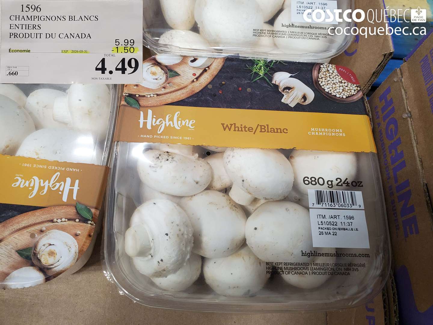 1596 CHAMPIGNONS BLANCS ENTIERS PRODUIT DU CANADA ($1.50 INSTANT SAVINGS EXPIRES ON 2026-05-31) $4.49