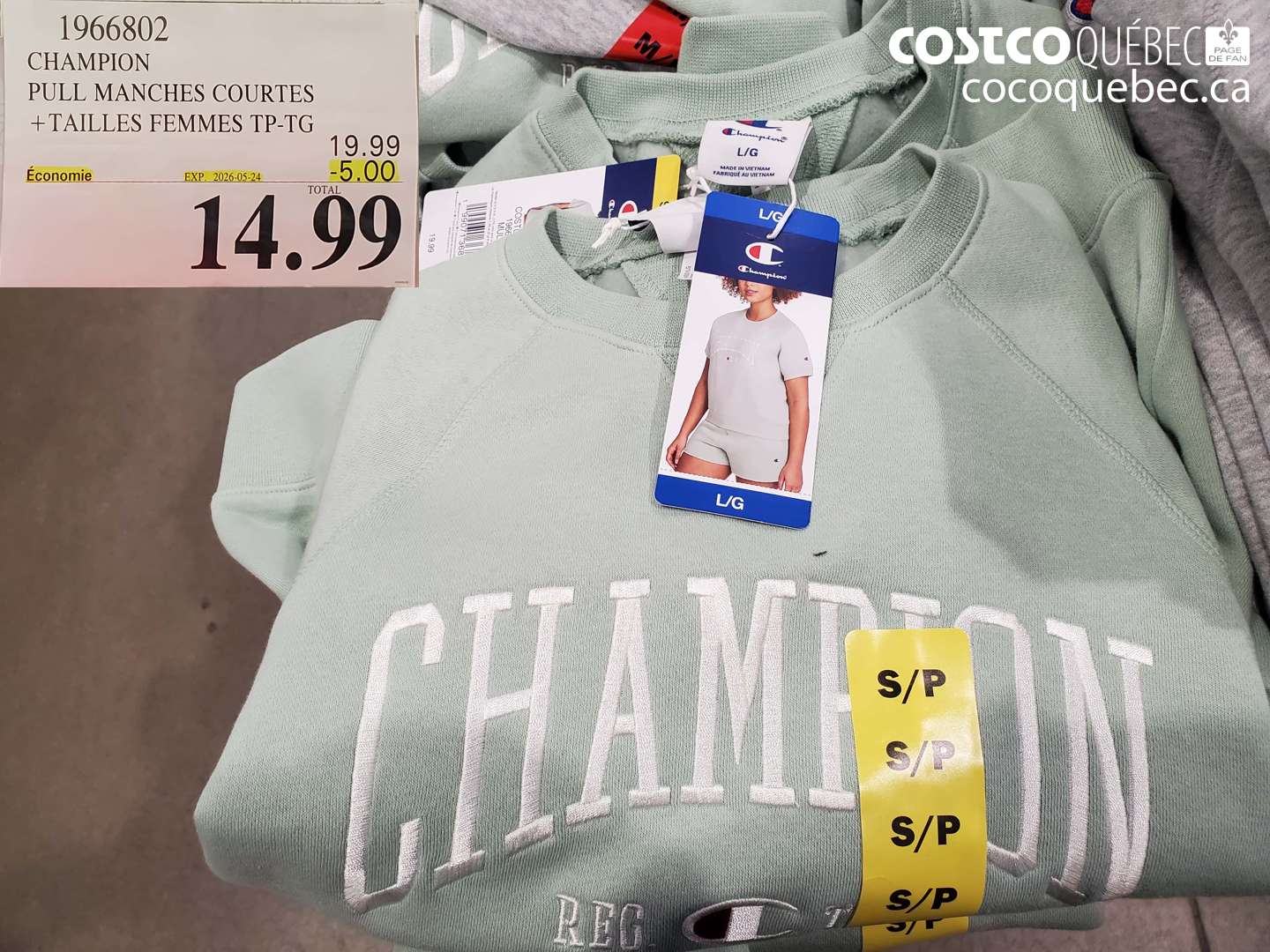 1966802 CHAMPION PULL MANCHES COURTES + TAILLES FEMMES TP-TG ($5.00 INSTANT SAVINGS EXPIRES ON 2026-05-24) $14.99