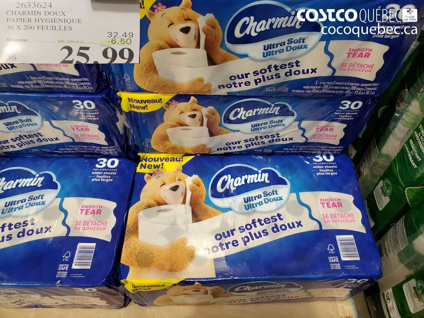 2633624 CHARMIN DOUX PAPIER HYGIÉNIQUE 30 X 200 FEUILLES ($6.50 INSTANT SAVINGS EXPIRES ON 2026-05-24) $25.99