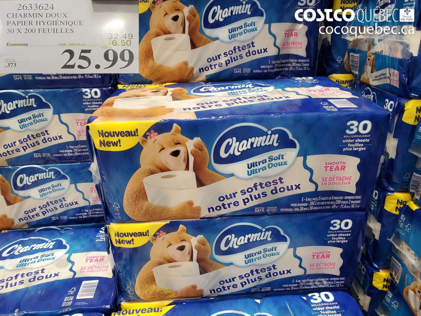 2633624 CHARMIN DOUX PAPIER HYGIÉNIQUE 30 X 200 FEUILLES ($6.50 INSTANT SAVINGS EXPIRES ON 2026-05-24) $25.99