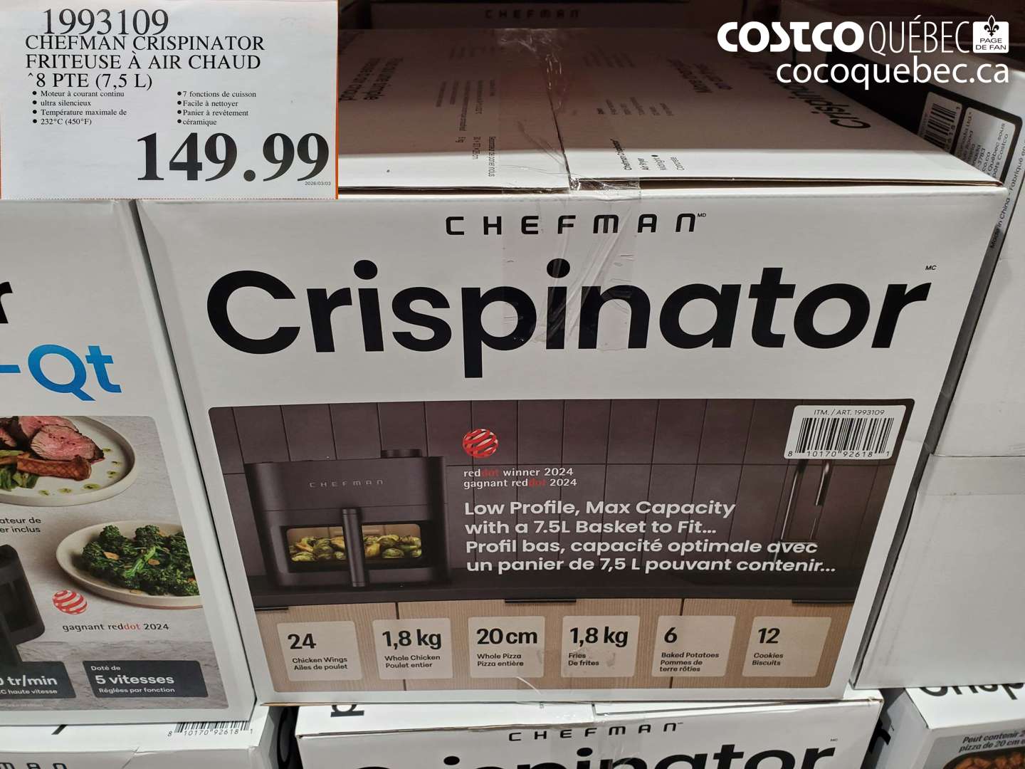 1993109 CHEFMAN CRISPINATOR FRITEUSE À AIR CHAUD 8 PTE (7.5 L) $149.99