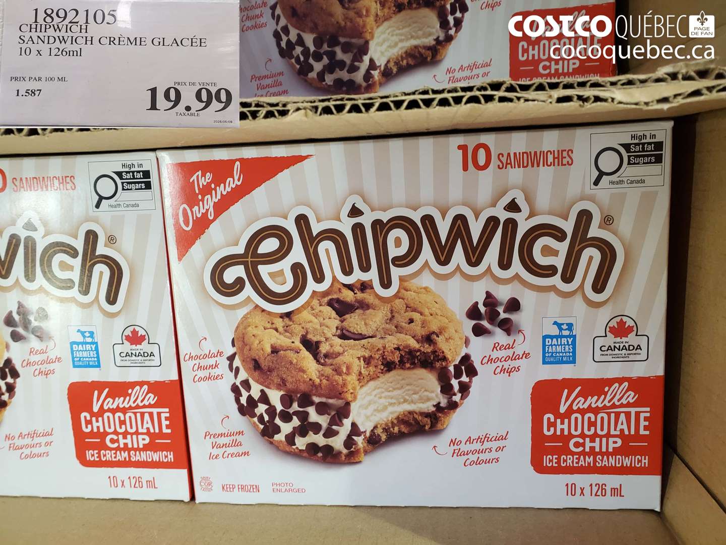 1892105 CHIPWICH SANDWICH CRÈME GLACÉE 10 X 126 ML $19.99