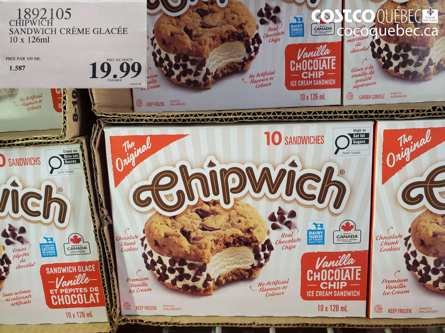 1892105 CHIPWICH SANDWICH CRÈME GLACÉE 10 X 126 ML $19.99