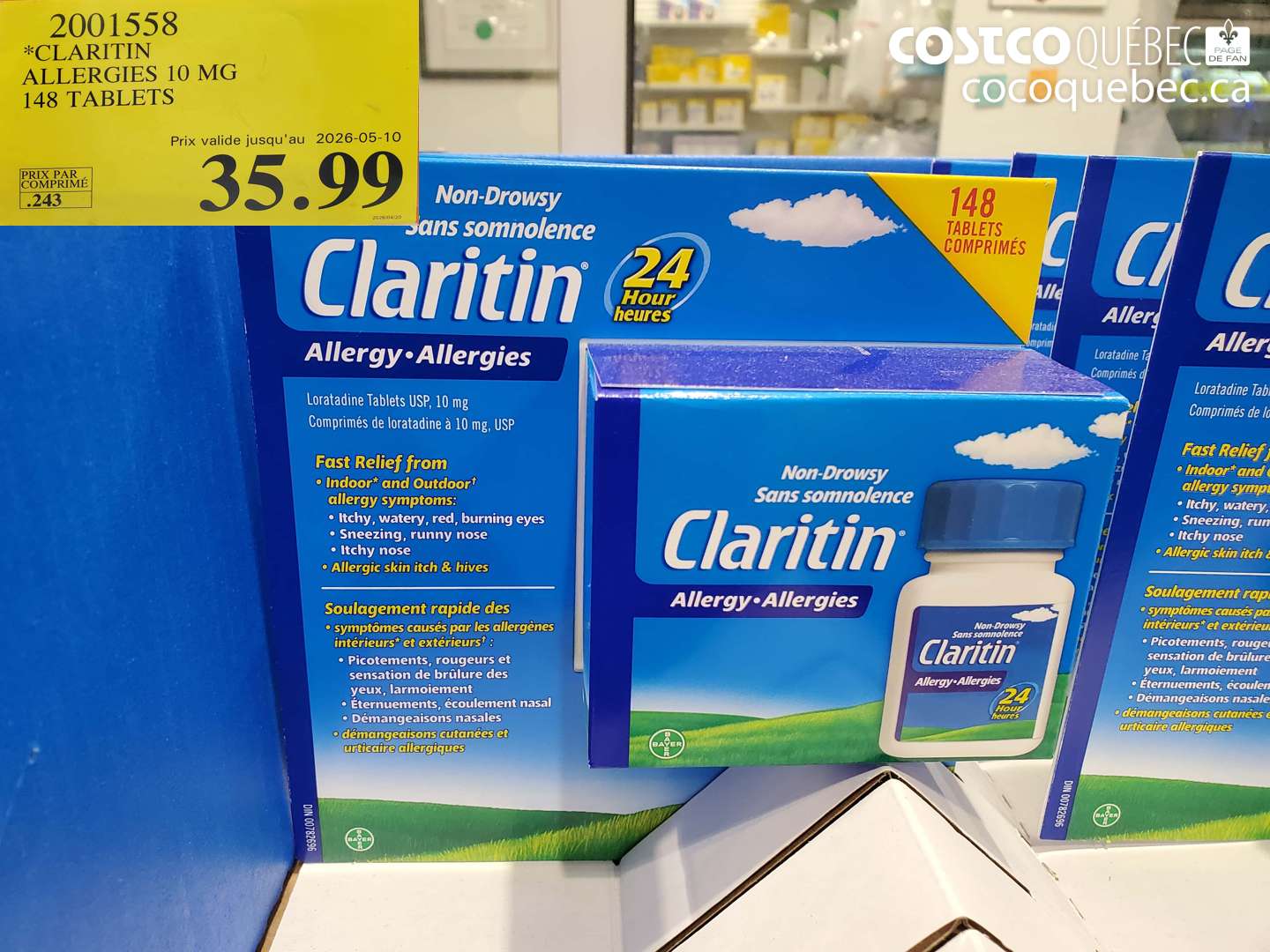 2001558 CLARITIN ALLERGIES 10 MG 148 TABLETS (EXPIRES ON 2026-05-10) $35.99