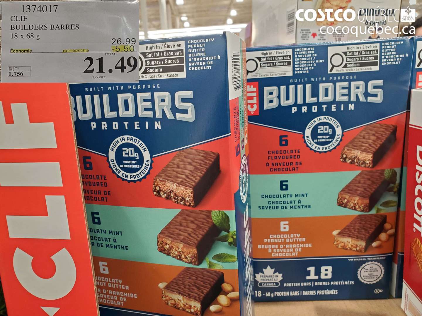 1374017 CLIF BUILDERS BARRES 18 X 68 G ($5.50 INSTANT SAVINGS EXPIRES ON 2026-05-10) $21.49
