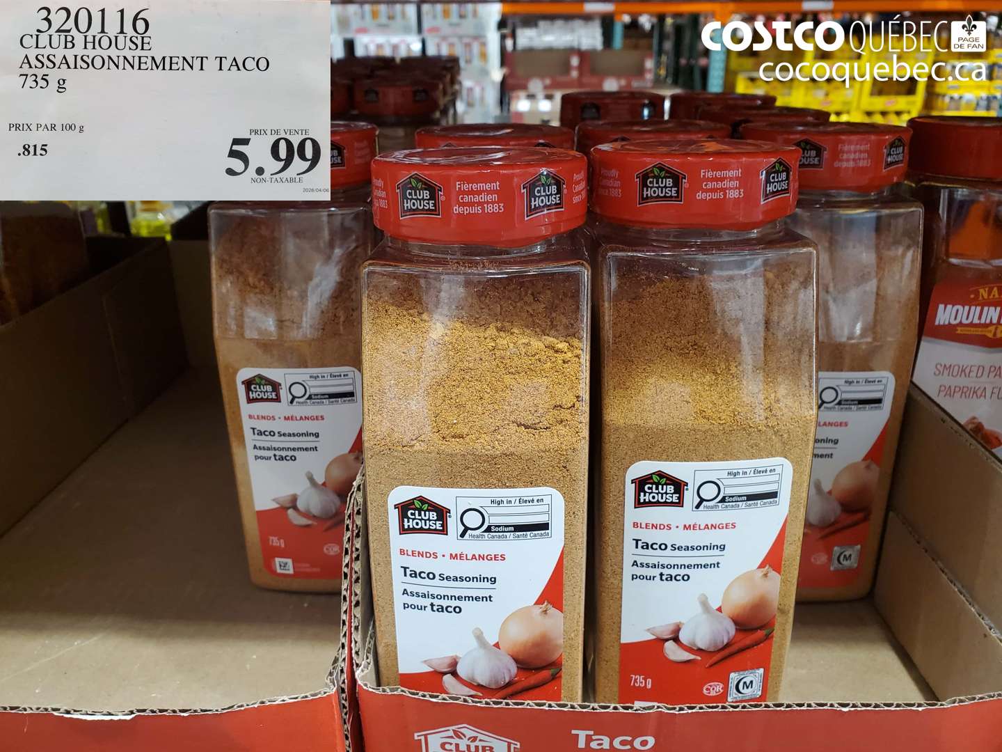 320116 CLUB HOUSE ASSAISONNEMENT TACO 735 G $5.99
