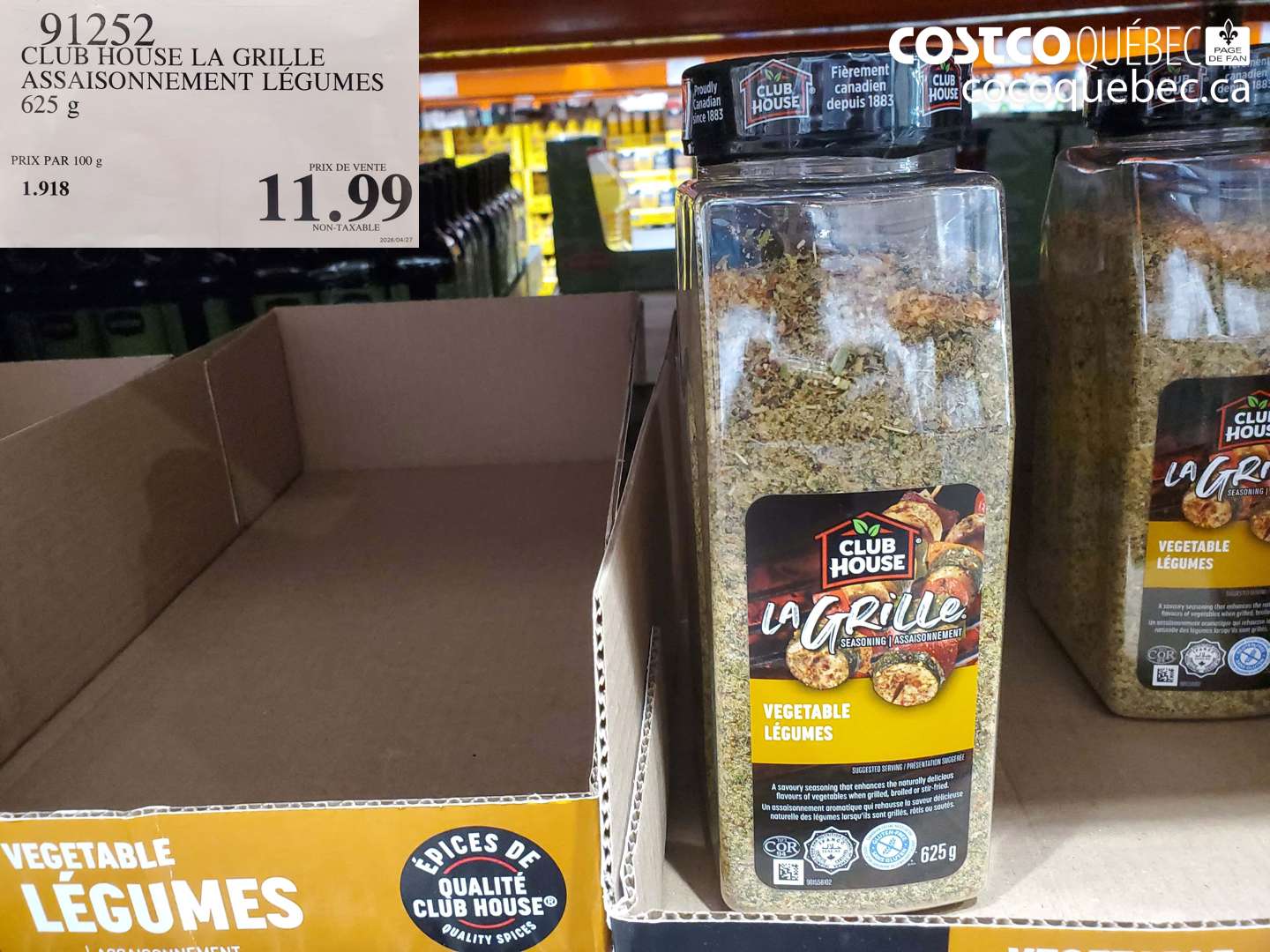 91252 CLUB HOUSE LA GRILLE ASSAISONNEMENT LÉGUMES 625 G $11.99