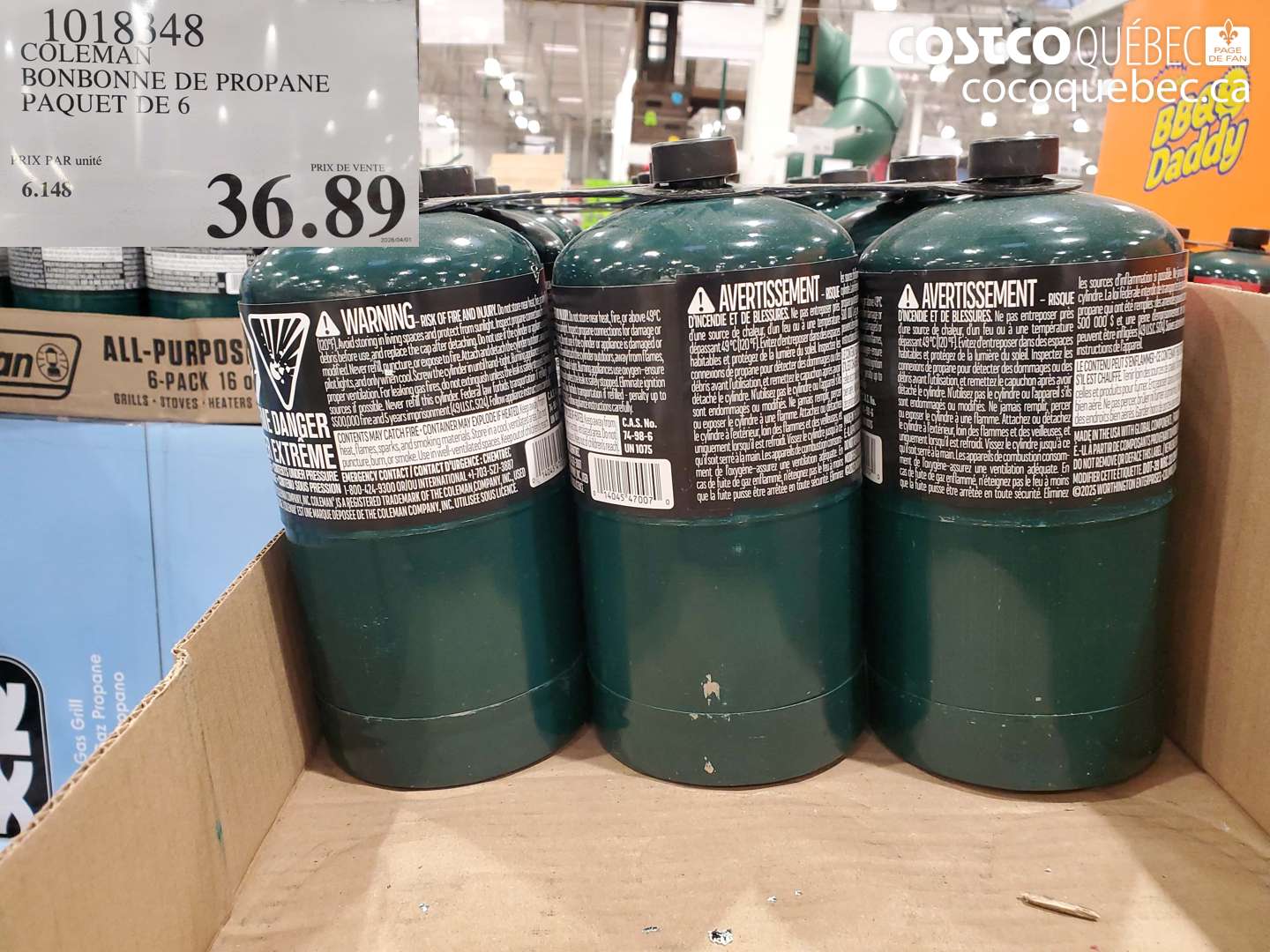1018348 COLEMAN BONBONNE DE PROPANE PAQUET DE 6 $36.89