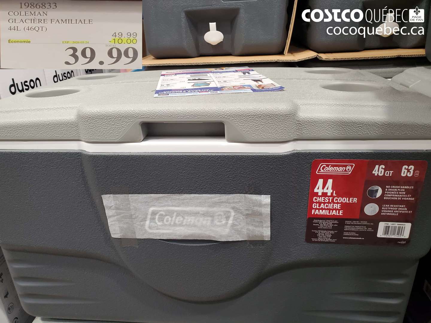 1986833 COLEMAN GLACIÈRE FAMILIALE 44L (46QT) ($10.00 INSTANT SAVINGS EXPIRES ON 2026-05-24) $39.99