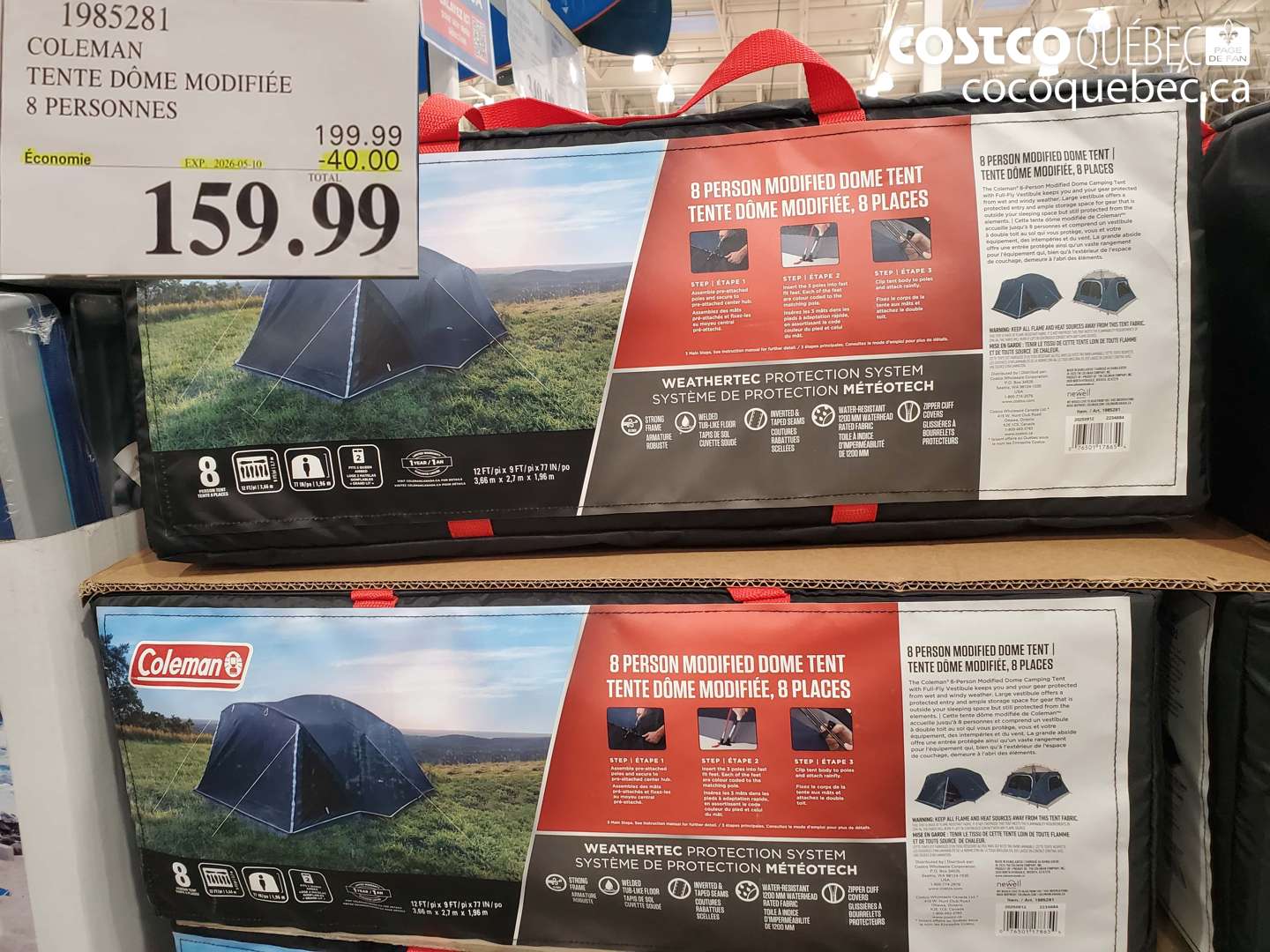 1985281 COLEMAN TENTE DÔME MODIFIÉE 8 PERSONNES ($40.00 INSTANT SAVINGS EXPIRES ON 2026-05-10) $159.99