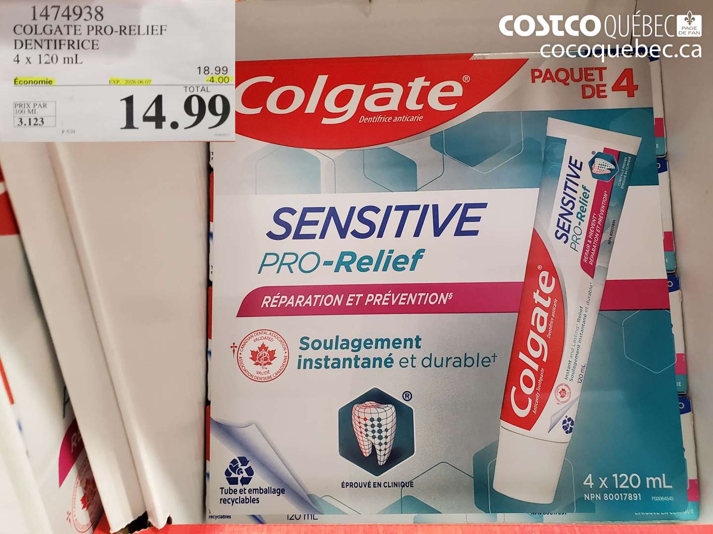 1474938 COLGATE PRO-RELIEF DENTIFRICE 4 X 120 ML ($4.00 INSTANT SAVINGS EXPIRES ON 2026-06-07) $14.99