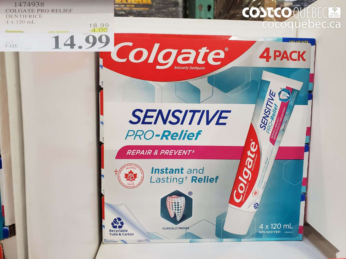 1474938 COLGATE PRO-RELIEF DENTIFRICE 4 X 120 ML ($4.00 INSTANT SAVINGS EXPIRES ON 2026-06-07) $14.99