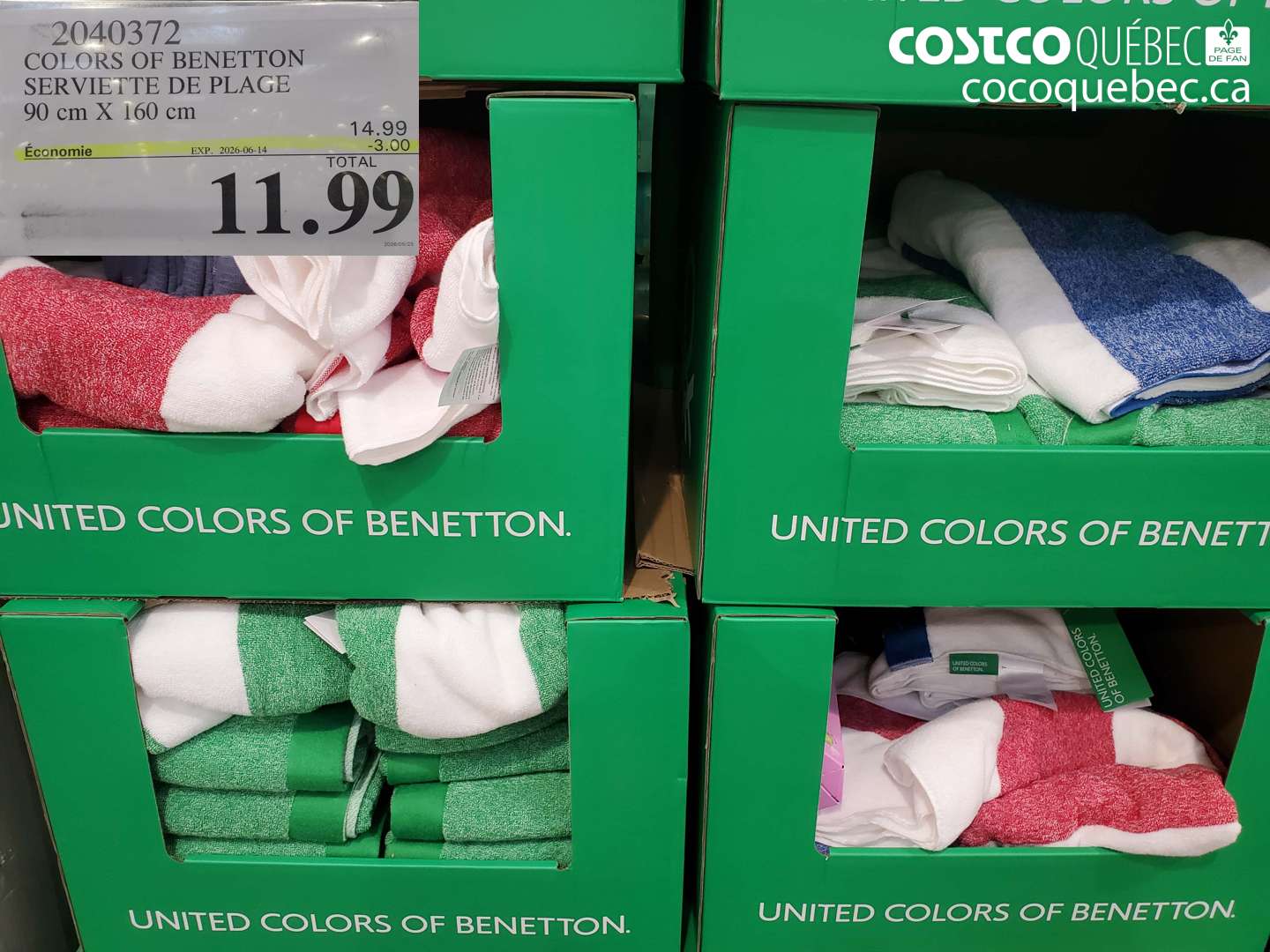 2040372 COLORS OF BENETTON SERVIETTE DE PLAGE 90 CM X 160 CM ($3.00 INSTANT SAVINGS EXPIRES ON 2026-06-14) $11.99