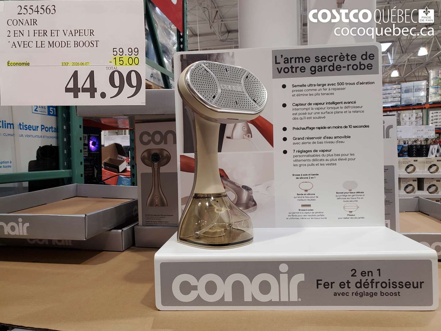 2554563 CONAIR 2 EN 1 FER ET VAPEUR ($15.00 INSTANT SAVINGS EXPIRES ON 2026-06-07) $44.99