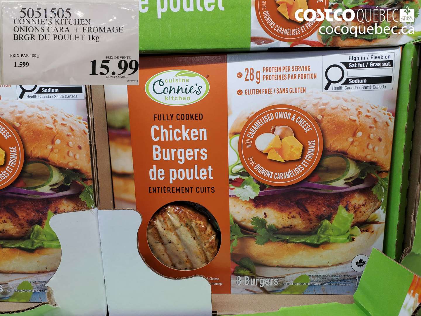 5051505 CONNIE'S KITCHEN ONIONS CARA + FROMAGE BRGR DU POULET 1KG $15.99