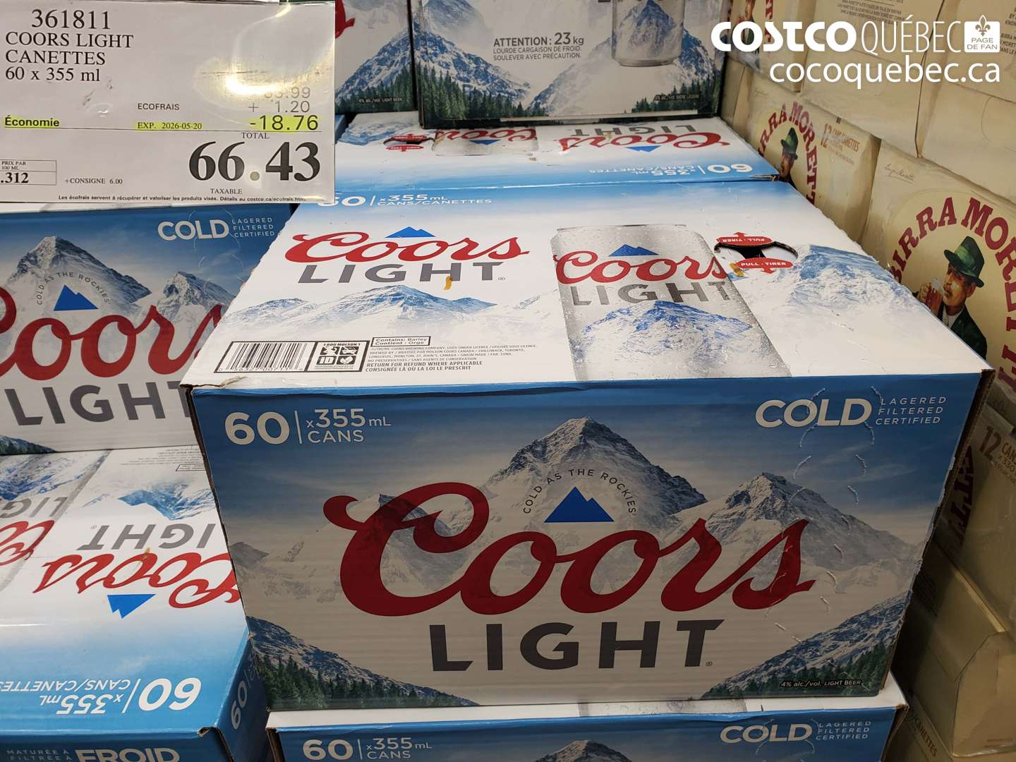 361811 COORS LIGHT CANETTES 60 X 355 ML ($18.76 INSTANT SAVINGS EXPIRES ON 2026-05-20) $66.43