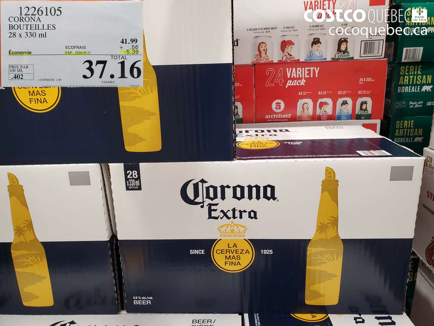1226105 CORONA BOUTEILLES 28 X 330 ML ($5.39 INSTANT SAVINGS EXPIRES ON 2026-05-17) $37.16