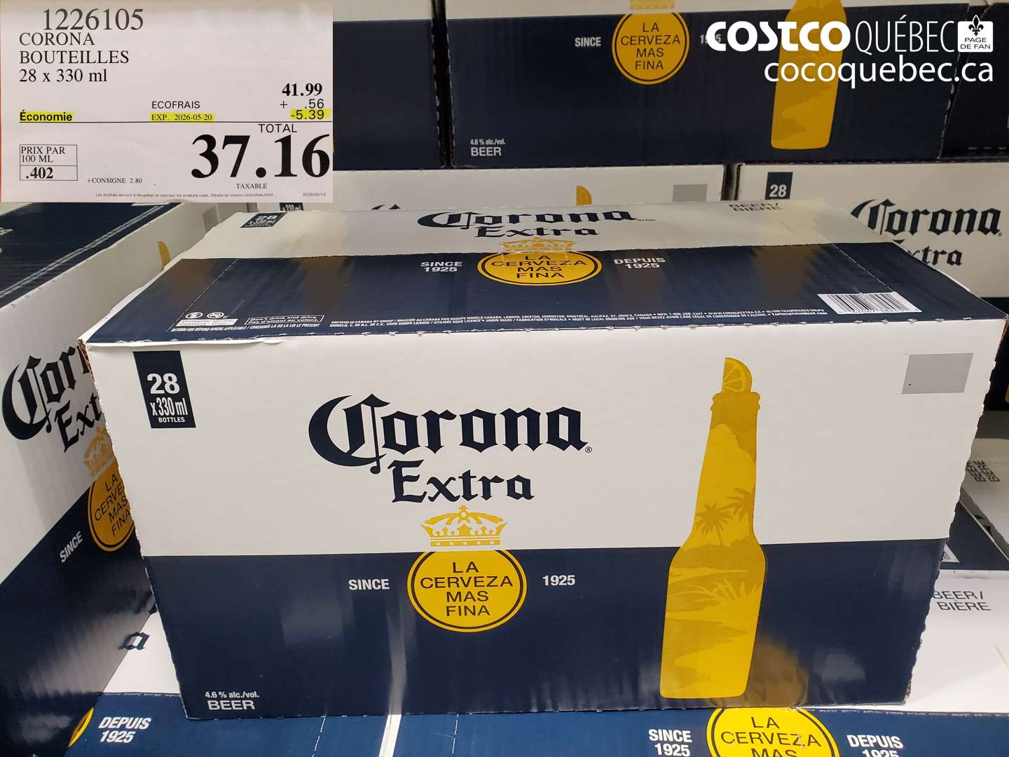 1226105 CORONA BOUTEILLES 28 X 330 ML ($5.39 INSTANT SAVINGS EXPIRES ON 2026-05-20) $37.16