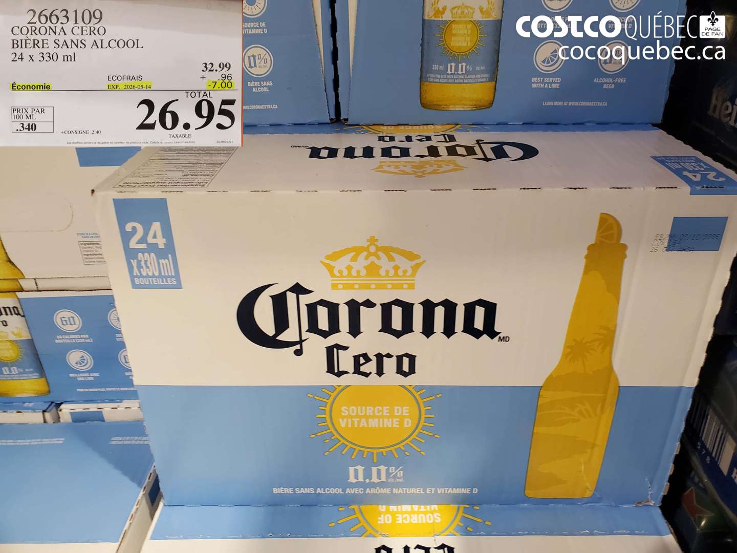 2663109 CORONA CERO BIÈRE SANS ALCOOL 24 X 330 ML ($7.00 INSTANT SAVINGS EXPIRES ON 2026-05-14) $26.95