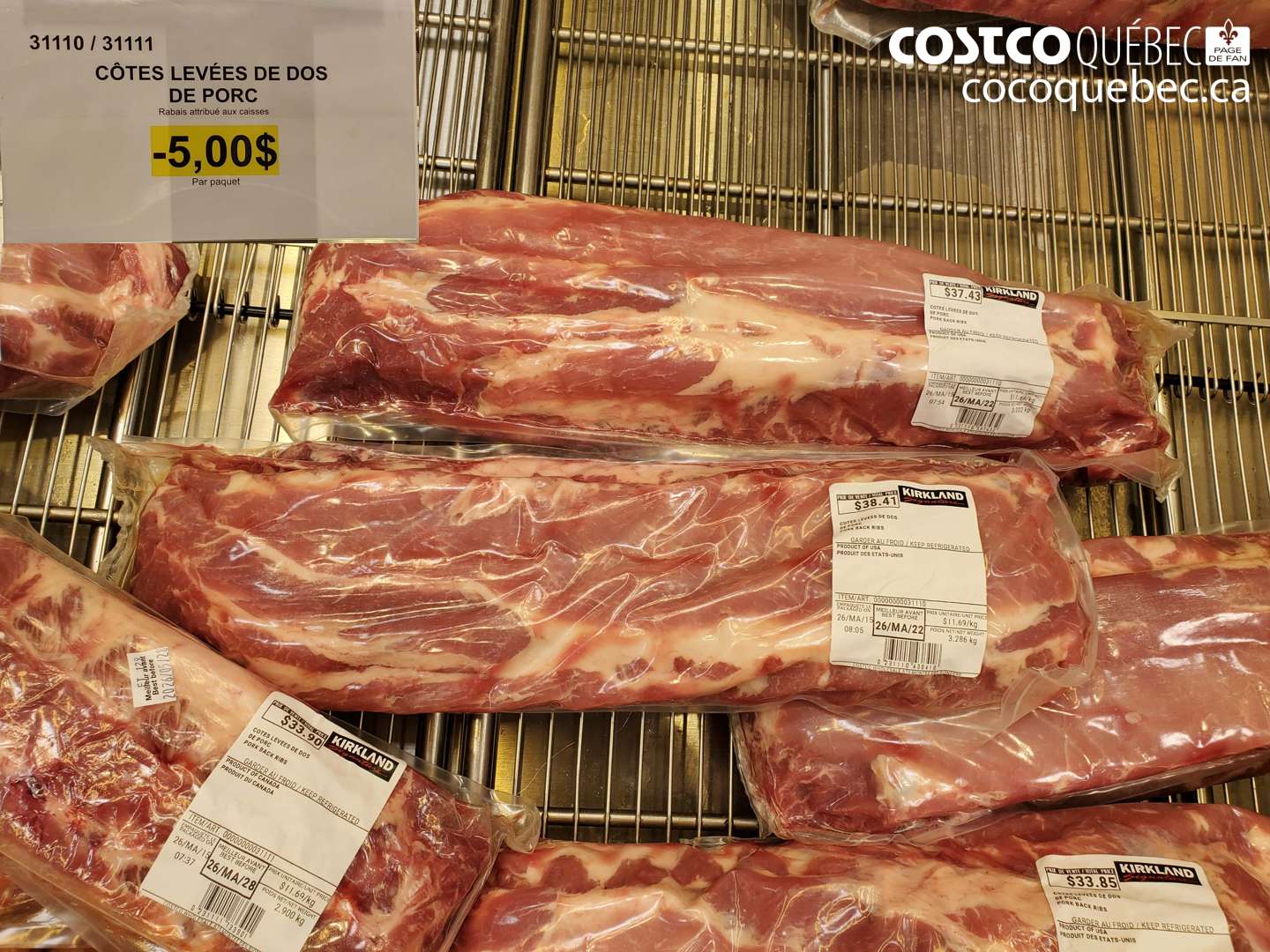 31110 CÔTES LEVÉES DE DOS DE PORC ($5.00 INSTANT SAVINGS)