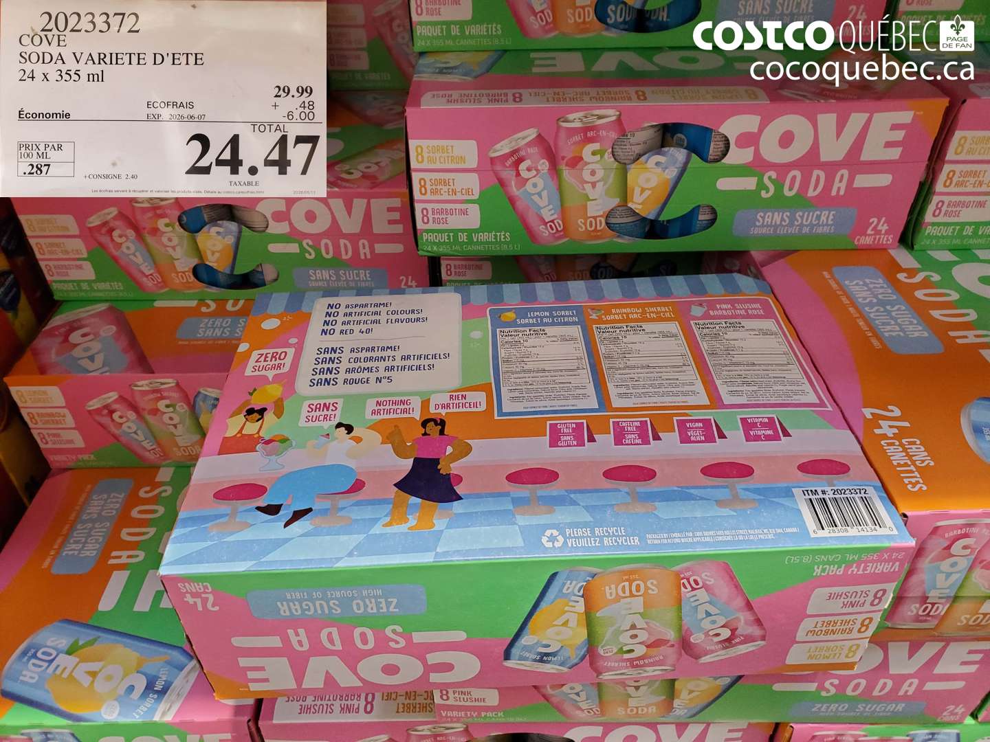 2023372 COVE SODA VARIETE D'ETE 24 X 355 ML ($6.00 INSTANT SAVINGS EXPIRES ON 2026-06-07) $24.47