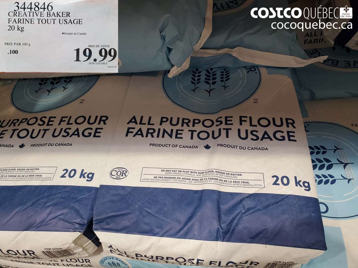 344846 CREATIVE BAKER FARINE TOUT USAGE 20 KG $19.99