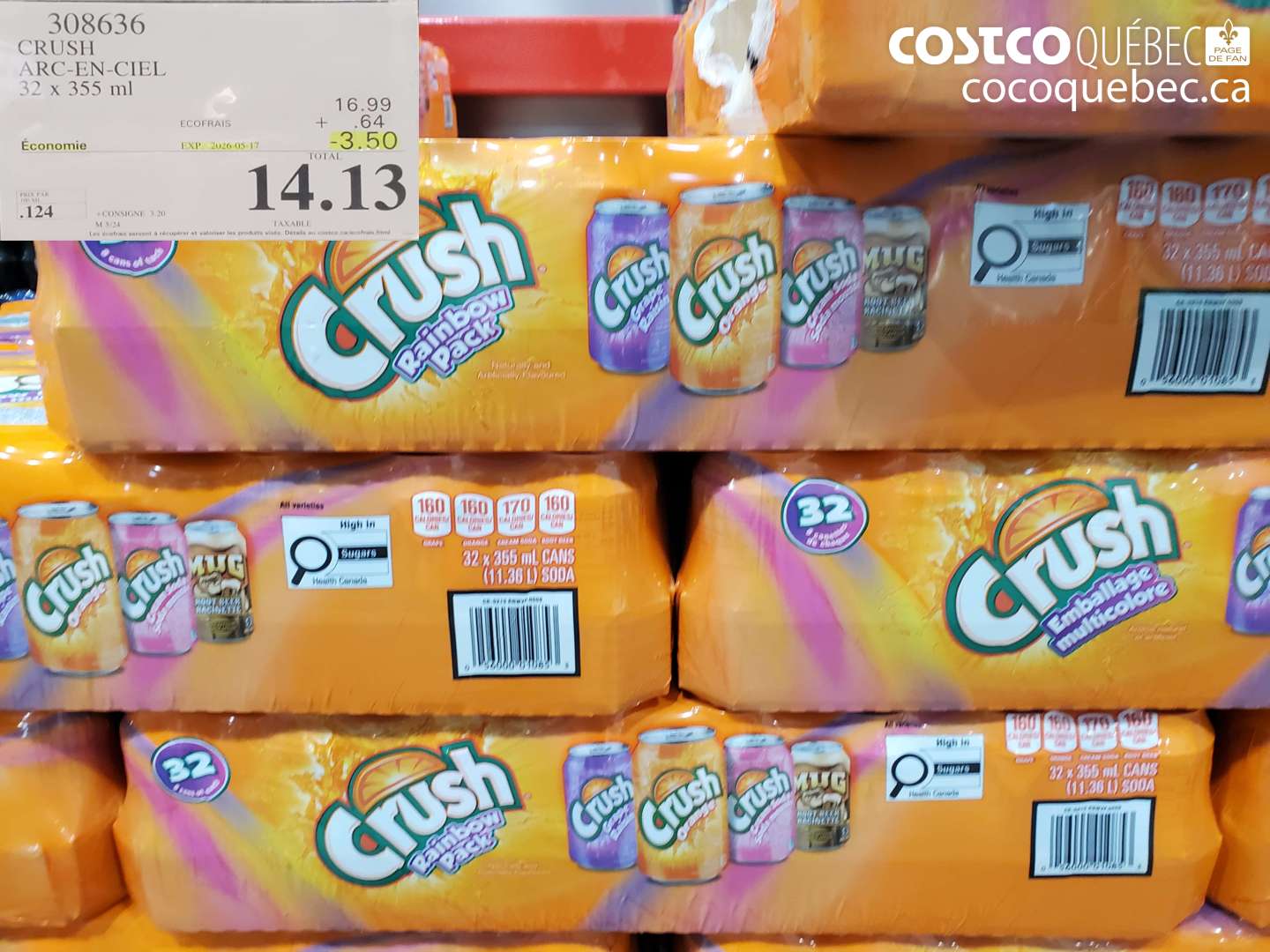 308636 CRUSH ARC-EN-CIEL 32 X 355 ML ($3.50 INSTANT SAVINGS EXPIRES ON 2026-05-17) $14.13