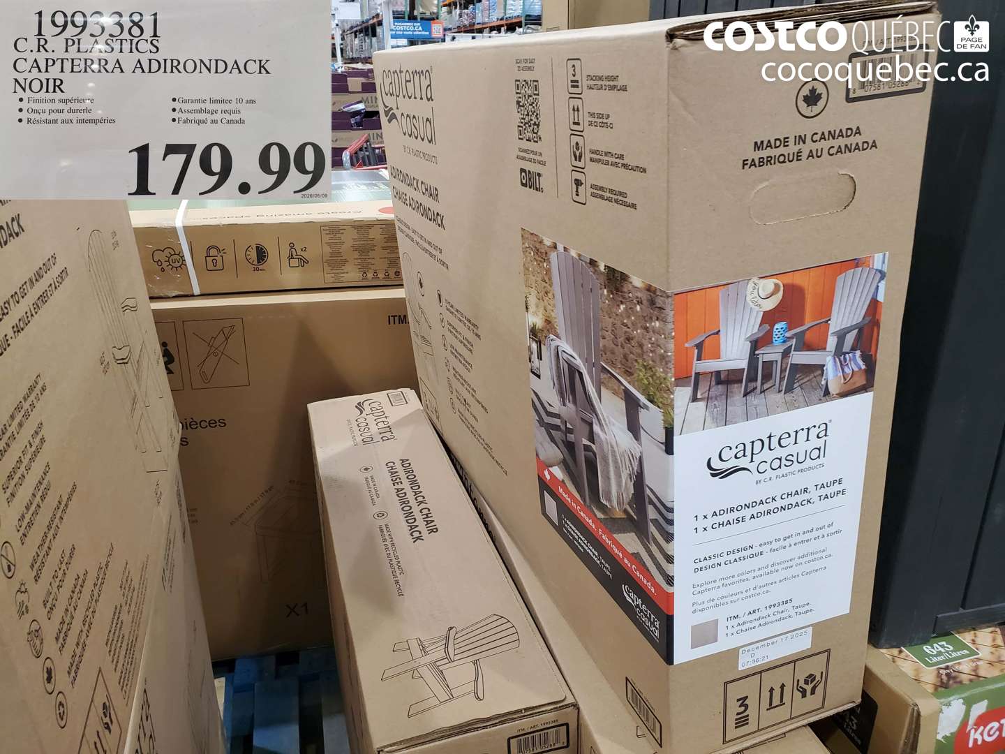 1993381 C.R. PLASTICS CAPTERRA ADIRONDACK NOIR $179.99