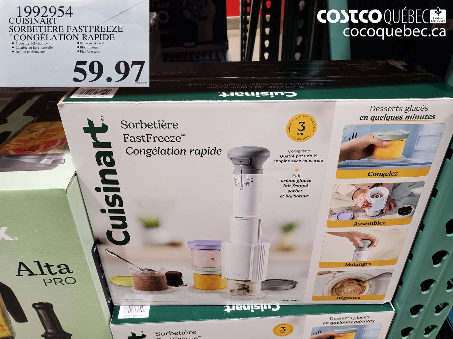 1992954 CUISINART SORBETIÈRE FASTFREEZE CONGÉLATION RAPIDE $59.97