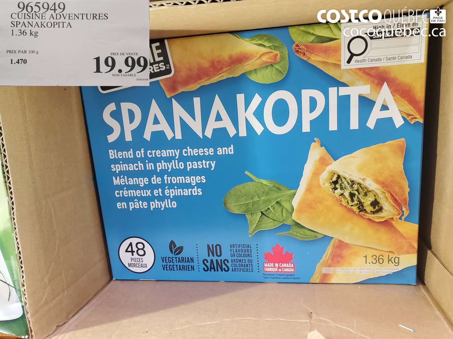 965949 CUISINE ADVENTURES SPANAKOPITA 1.36 KG $19.99