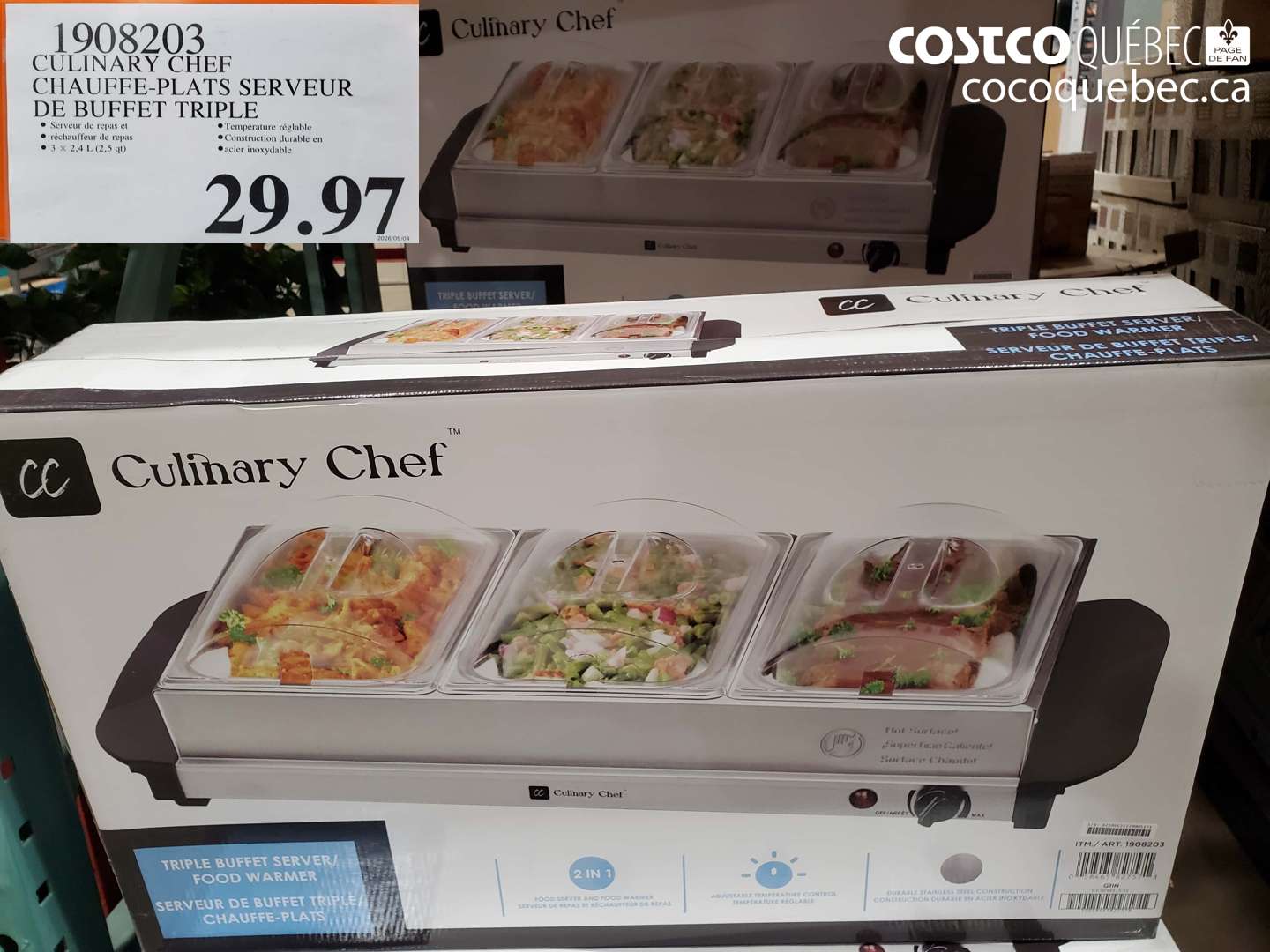 1908203 CULINARY CHEF CHAUFFE-PLATS SERVEUR DE BUFFET TRIPLE $29.97