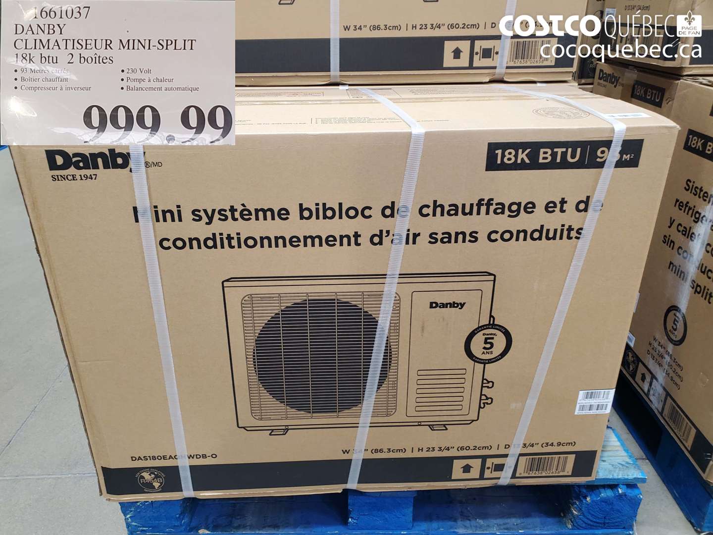 1661037 DANBY CLIMATISEUR MINI-SPLIT 18K BTU 2 BOITES $999.99