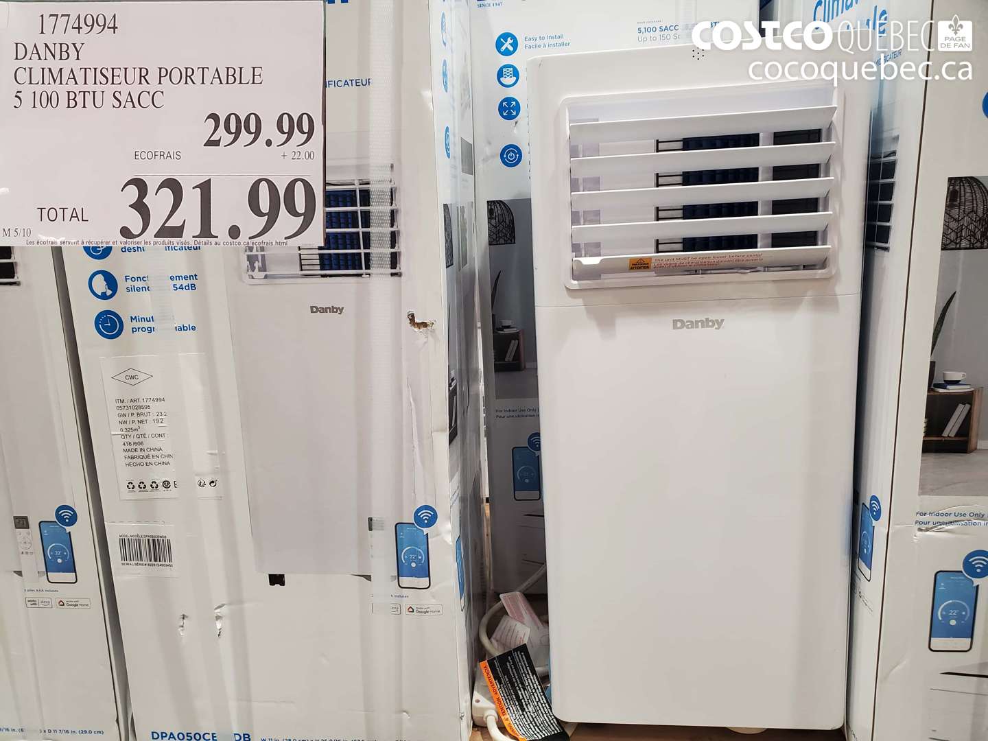 1774994 DANBY CLIMATISEUR PORTABLE 5 100 BTU SACC $321.99