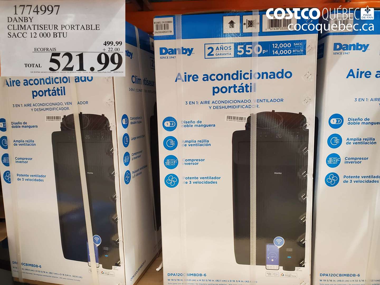 1774997 DANBY CLIMATISEUR PORTABLE SACC 12 000 BTU $521.99