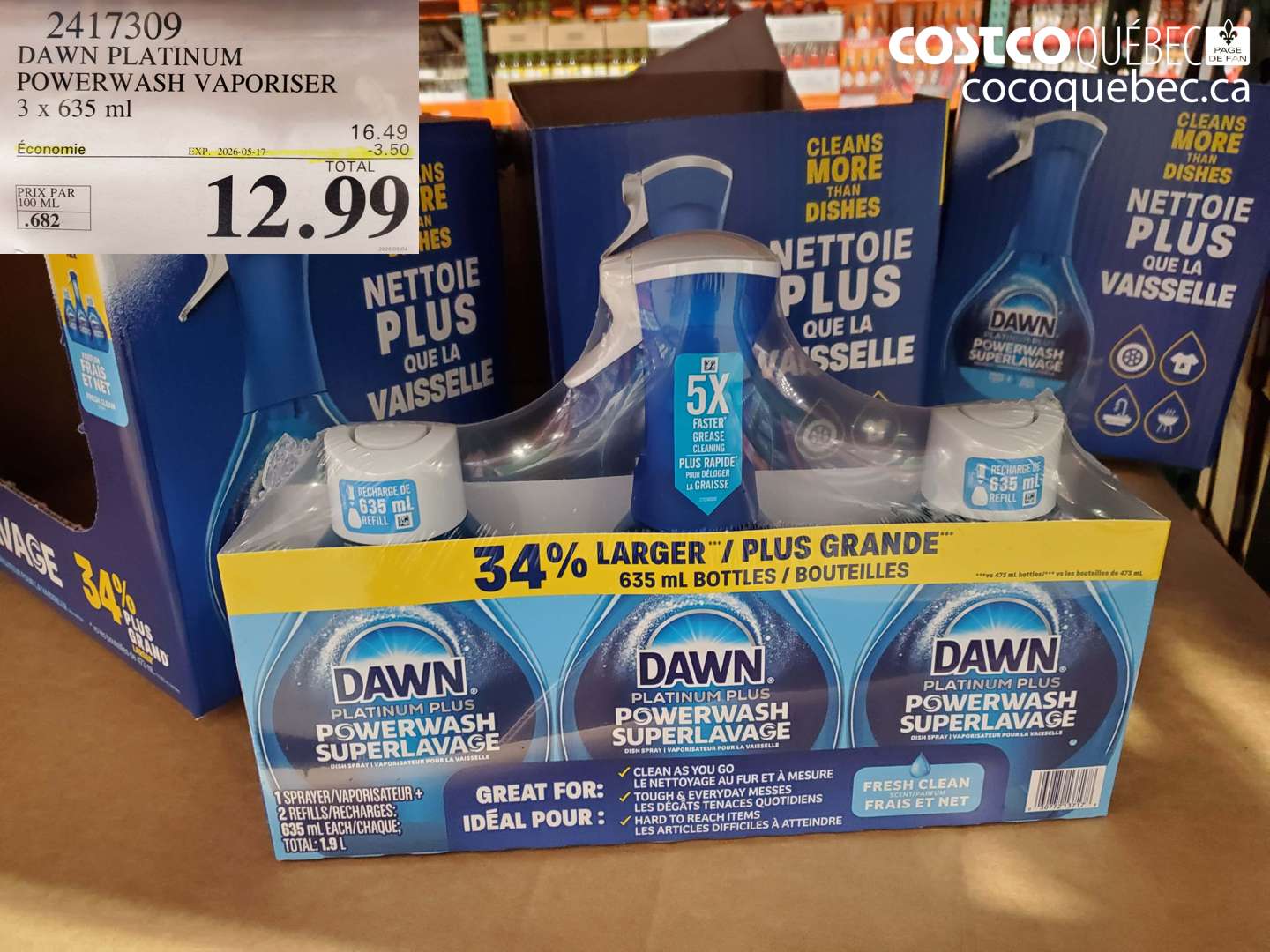 2417309 DAWN PLATINUM POWERWASH VAPORISER 3 X 635 ML ($3.50 INSTANT SAVINGS EXPIRES ON 2026-05-17) $12.99