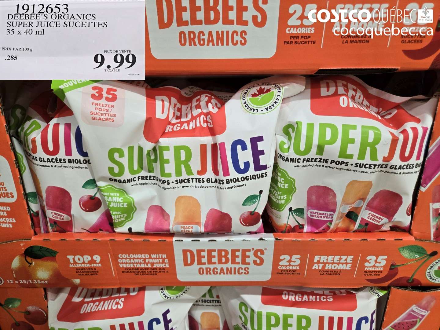 1912653 DEEBEE'S ORGANICS SUPER JUICE SUCETTES $9.99
